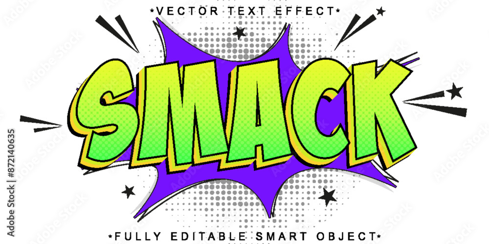 Poster green pop art cartoon smack vector fully editable smart object text effect