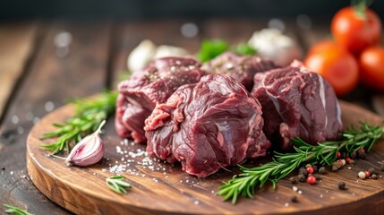 Traditional German raw beef cheeks on butcher table
