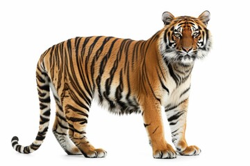 Obraz premium Majestic Bengal Tiger Standing Against a White Background in Full Body View