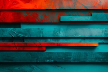 Obraz premium Abstract painting with blue and red stripes.