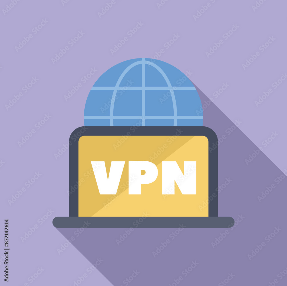 Sticker Vpn service concept, laptop showing vpn on screen and globe above, internet security and privacy protection