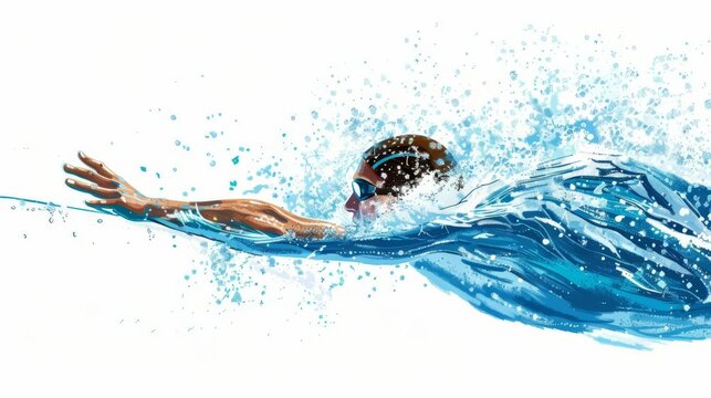Swimming stroke clipart, aquatic exercise element, realistic illustration, dynamic, isolated on white background