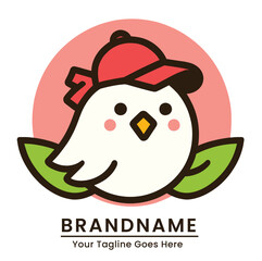 Obraz premium Cute chicken logo with a red cap perfect for restaurant or cafe branding