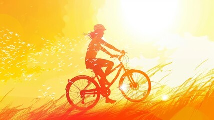 Obraz premium graphic of a person air cycling against a sunny outdoor background, bright and cheerful, summer workout