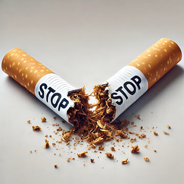 Cigarettes cass&eacute;es avec "STOP", symbolisant la fin du tabagisme et promouvant une meilleure sant&eacute;