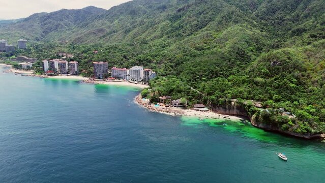 Panoramic View of Paredon Beach and Las Gemelas Beach. Puerto Vallarta, Jalisco. Mexico