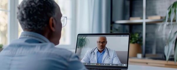 A senior man has a telehealth appointment with his doctor.