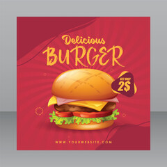 Square Red Burger Flyer For Marketing Purposes, Restaurant Banner, Restaurant Flyer, Restaurant Poster, Food Banner, Food Poster, Food Flyer, Advertisement Flyer, Ads Flyer
