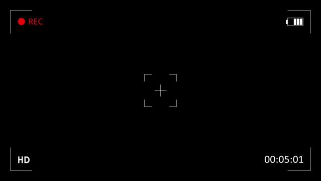 Video recorder digital display. Camera recording screen on black screen and 1 minute recording timecode.