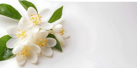 Elegant and Calming Delicate Neroli Flower Scent on Soft White Background. Concept Floral Photography, Aromatherapy, White Background, Delicate Scent, Neroli Flowers
