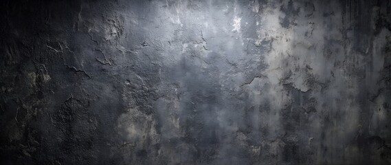 Fototapeta premium Aged black concrete wall, grunge stone texture, dark gray rock surface background panoramic wide banner