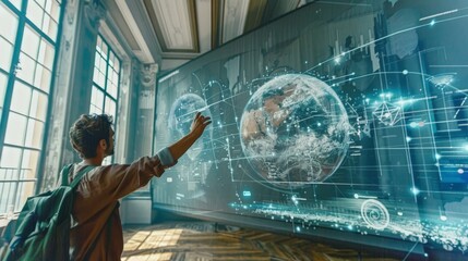 working on a futuristic digital technology environment