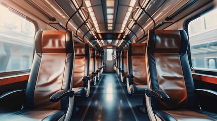 Empty Train Seats Interior - Modern Comfortable Design
