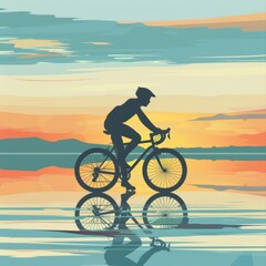 Obraz premium Flat of a person air cycling in the morning light, fresh and invigorating, sunrise workout