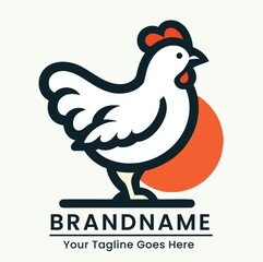 Stylish rooster logo with orange sun background perfect for food industry branding