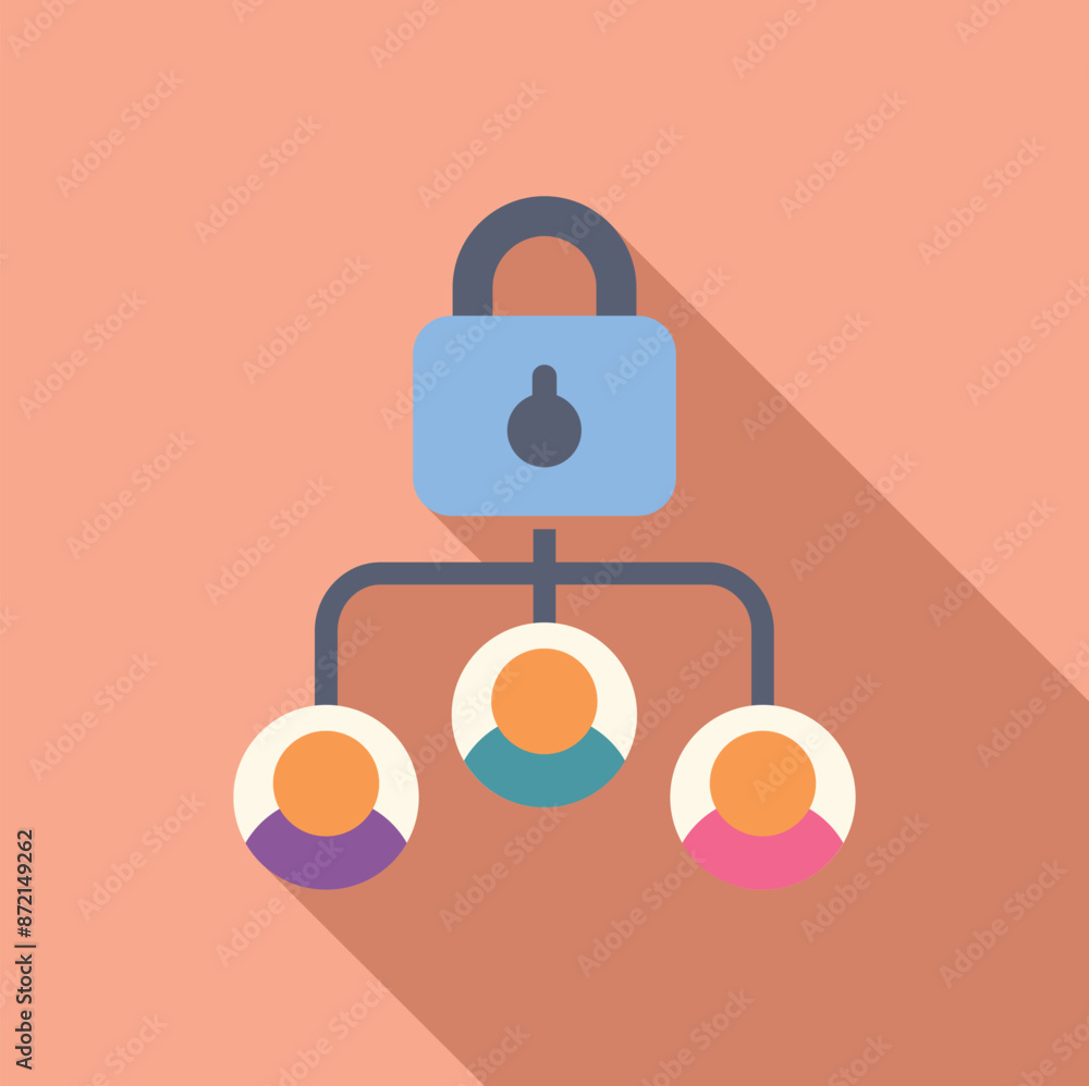 Poster conceptual illustration of a data protection system managing and securing user access with a padlock
