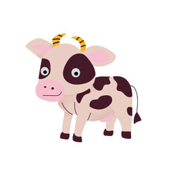 A flat cartoon illustration of a baby cow, farm animal illustration