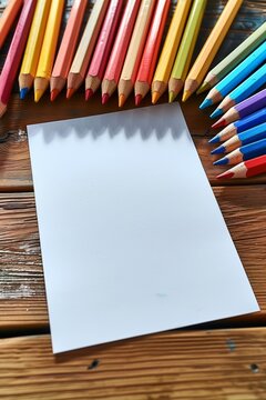  Coloring Page Mockup, white page, for children, on table with cayons