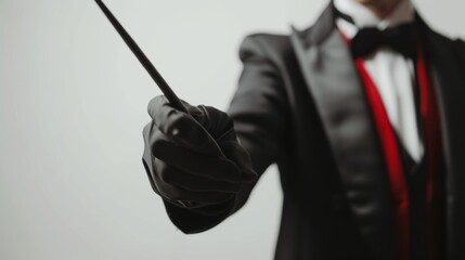 Magician holding wand on white background