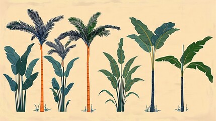 Obraz premium Set of realistic tropical plants and flowers.