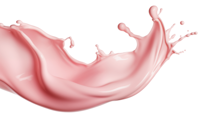 Splash of strawberry milk isolated on white background, pink milk, pink liquid splash.