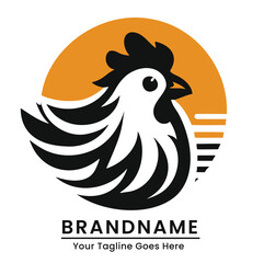 Modern chicken logo with a warm orange background for casual dining branding
