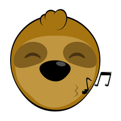 vector illustration face bear sloth character animal cartoon, whistling with musical notes on the lips