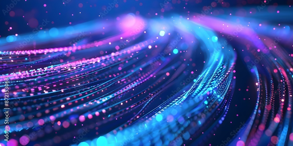 Poster digital abstract lines in blue and purple symbolizing data flow connection. concept digital art, abs