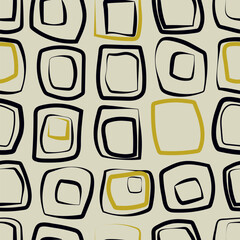 Black outline squares of uneven shapes form a seamless modern pattern on a light gray background for textiles, wrapping paper, interior design, decorative pillows. Vector.
