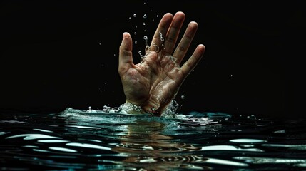 Image of an arm emerging from the surface of the water. world suicide prevention day.