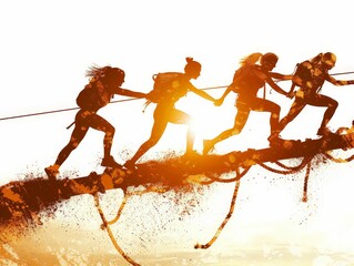 group of athletes tackling an obstacle course together, showcasing teamwork, endurance, and mutual support.