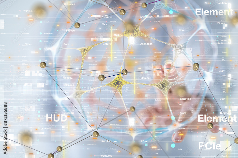 Aufkleber Global network. Blockchain. 3D illustration. Neural networks and artificial intelligence. Abstract