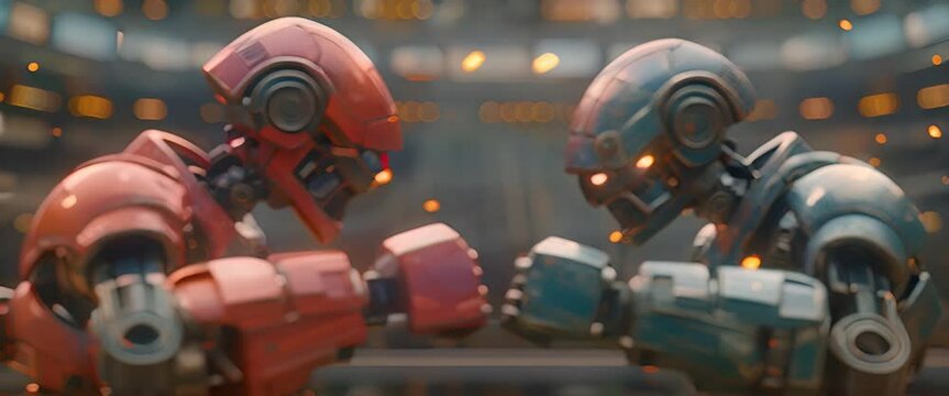 Two Robots Engaging in Combat in an Arena