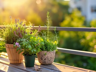 small but lush garden on an apartment balcony, showcasing urban gardening.