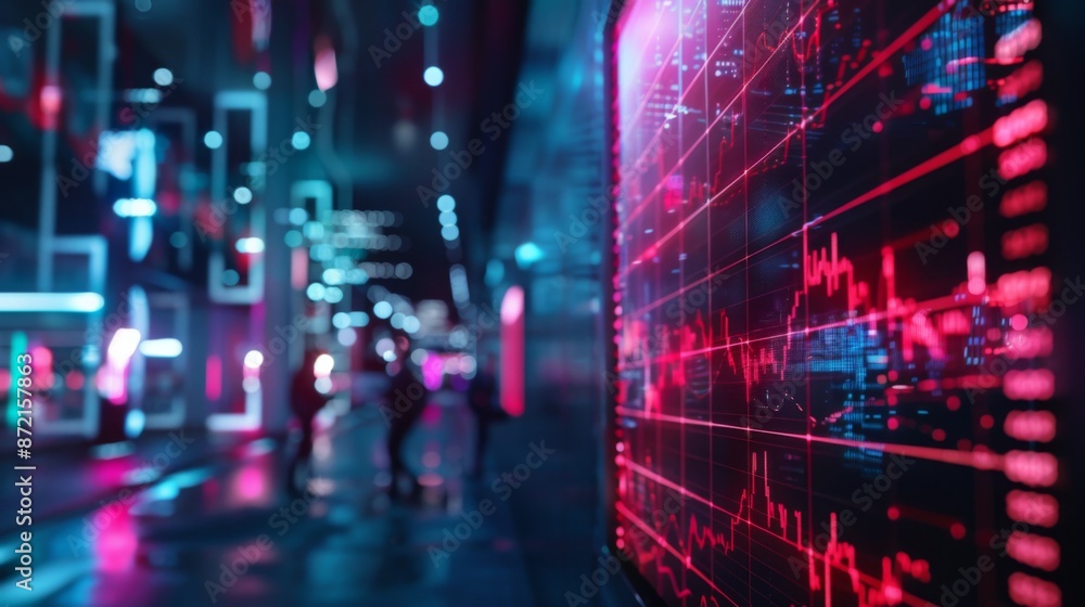 Aufkleber A digital screen showing real-time stock market graphs and data analytics