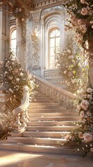 Elegant summer podium with intricate designs and soft lighting, Luxurious, Warm tones, High detail, Digital painting