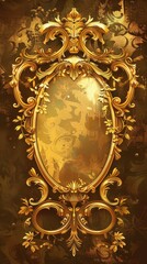 Elegant gold mirror with intricate frame and luxurious detailing, Luxurious, Warm tones, High detail, Digital painting