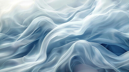 Obraz premium Abstract blue and white silk fabric texture. Showing its soft, flowing translucent texture and subtle color gradient. Fabric is arranged in folds and waves, creating an abstract gentle pattern.
