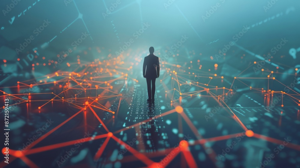 Poster a business executive navigating through a network structure
