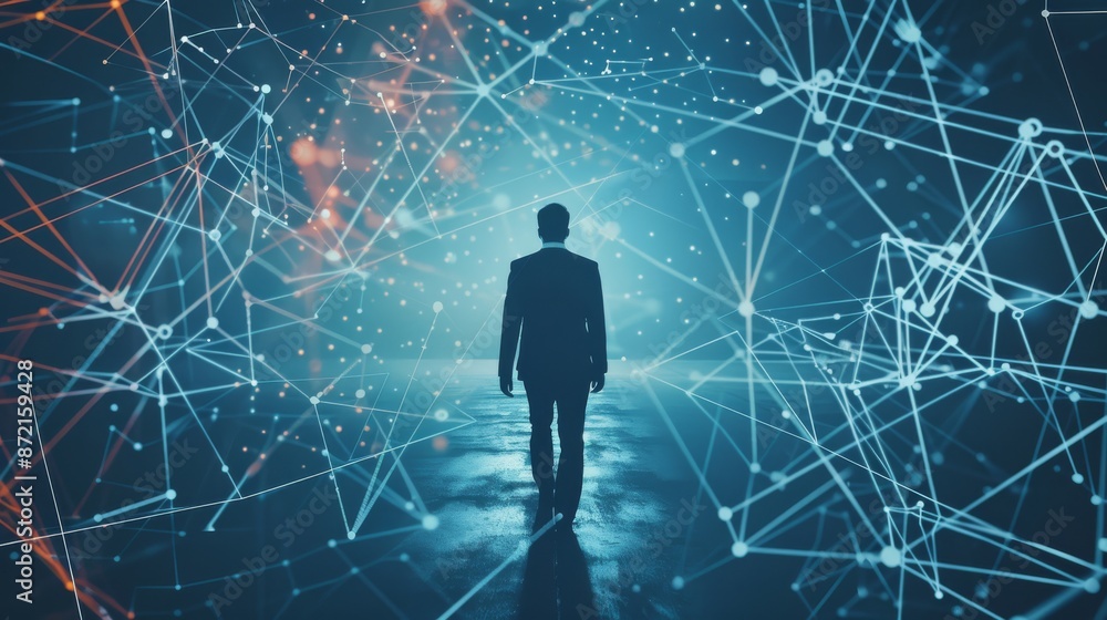 Aufkleber a business executive navigating through a network structure