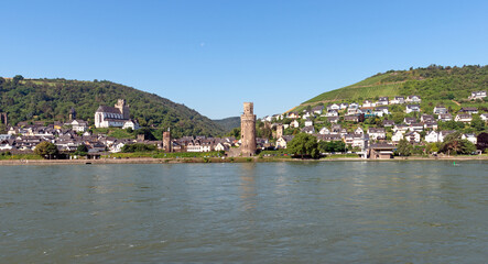 Obraz premium Stadt Oberwesel, am Mittelrhein, Rhein-Hunsrück-Kreis, Rheinland-Pfalz, Deutschland, Aufnahme: 27.06.2024