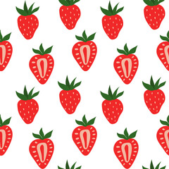 Seamless red strawberry pattern. Summer sweet berry background.