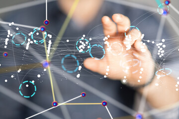 Global network. Blockchain. 3D illustration. Neural networks and artificial intelligence. Abstract