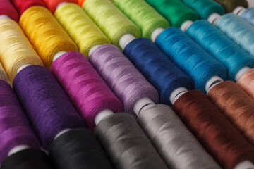 Set of colorful spools of thread