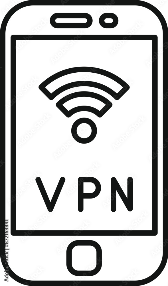 Aufkleber smartphone showing vpn with wifi symbol on screen, representing secure internet connection