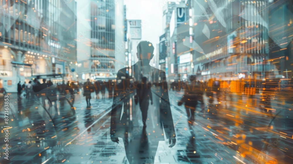 Poster a captivating multiple exposure image exploring the intersection of time