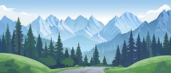 Habitats mountains, scenic touring, flat design illustration