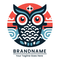Colorful owl logo with traditional patterns and vibrant detailing perfect for creative branding