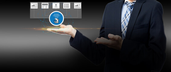 document management system DMS is utilized for enterprise content management, enabling businessmen to manage digital documents, data, and workflows using cloud technology.