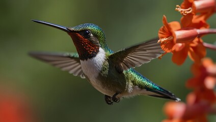 Fototapeta premium Hummingbirds contribute to pollination in their habitats ai_generated